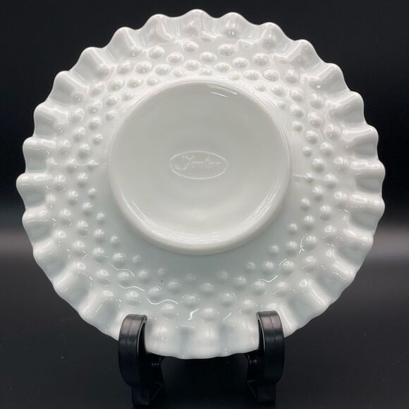 Fenton Hobnail Milk Glass Ruffled Edge Plate 7.5” Vintage - Picture 2 of 7